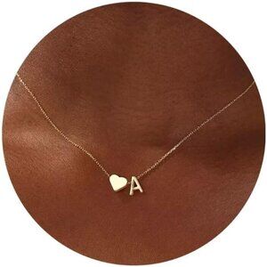 Gold Heart Initial Necklace 18K Gold Plated Letter A-Z Dainty Jewelry Gift